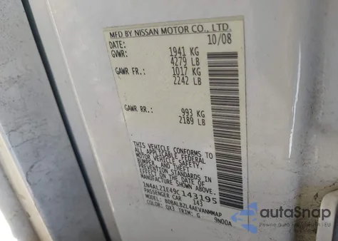 2009 Nissan Altima 2.5/2.5S из США, поврежденный, VIN 1N4AL21E49C143195